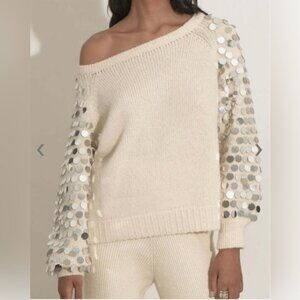 $468 Eleven Six Women's Beige Sadie Sequence Alpaca Merino Sweater Size XL/XXL